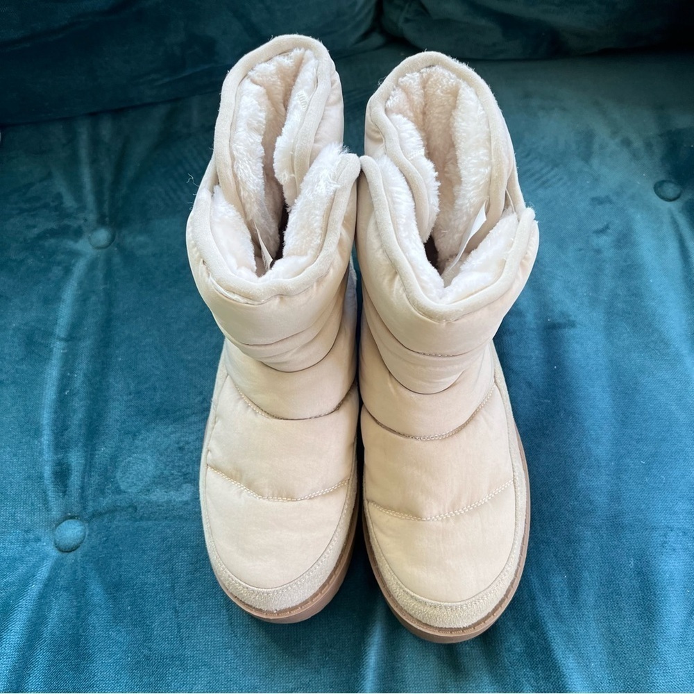 QUILTED PLATFORM NEUTRAL CREAM PUFFER SNOW BOOTS SHERPA LINED SIZE 8 NWOT - Picture 8 of 9